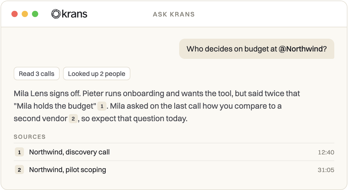 Asking a question about your venture and getting an answer with its sources